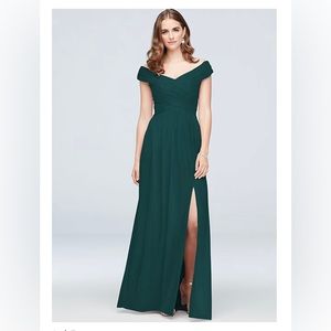 David’s Bridal Criss cross off the should mesh bridesmaid dress